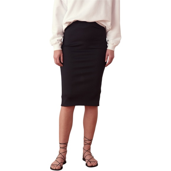 Anine Bing Riley Ribbed Knit Black Midi Pencil Skirt Back Slit Medium $199 - Picture 1 of 9